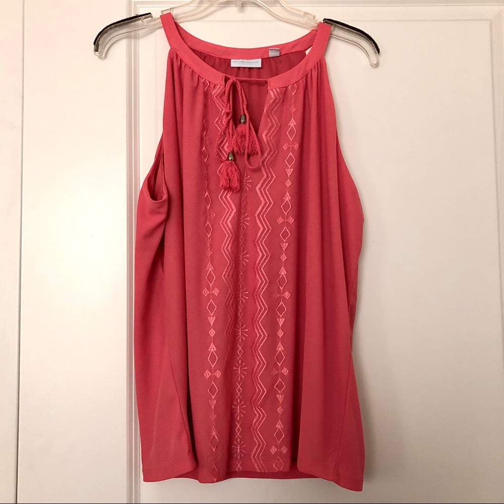 NY+Co Coral Blouse w/ Embroidered Detail